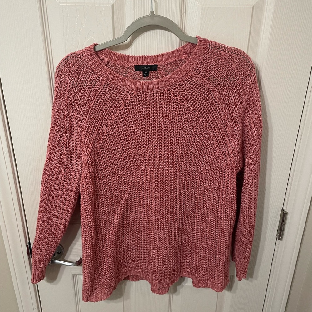 J. CREW Relaxed Fit Linen Knit Crewneck Sweater Pink Style AY820 Size M
